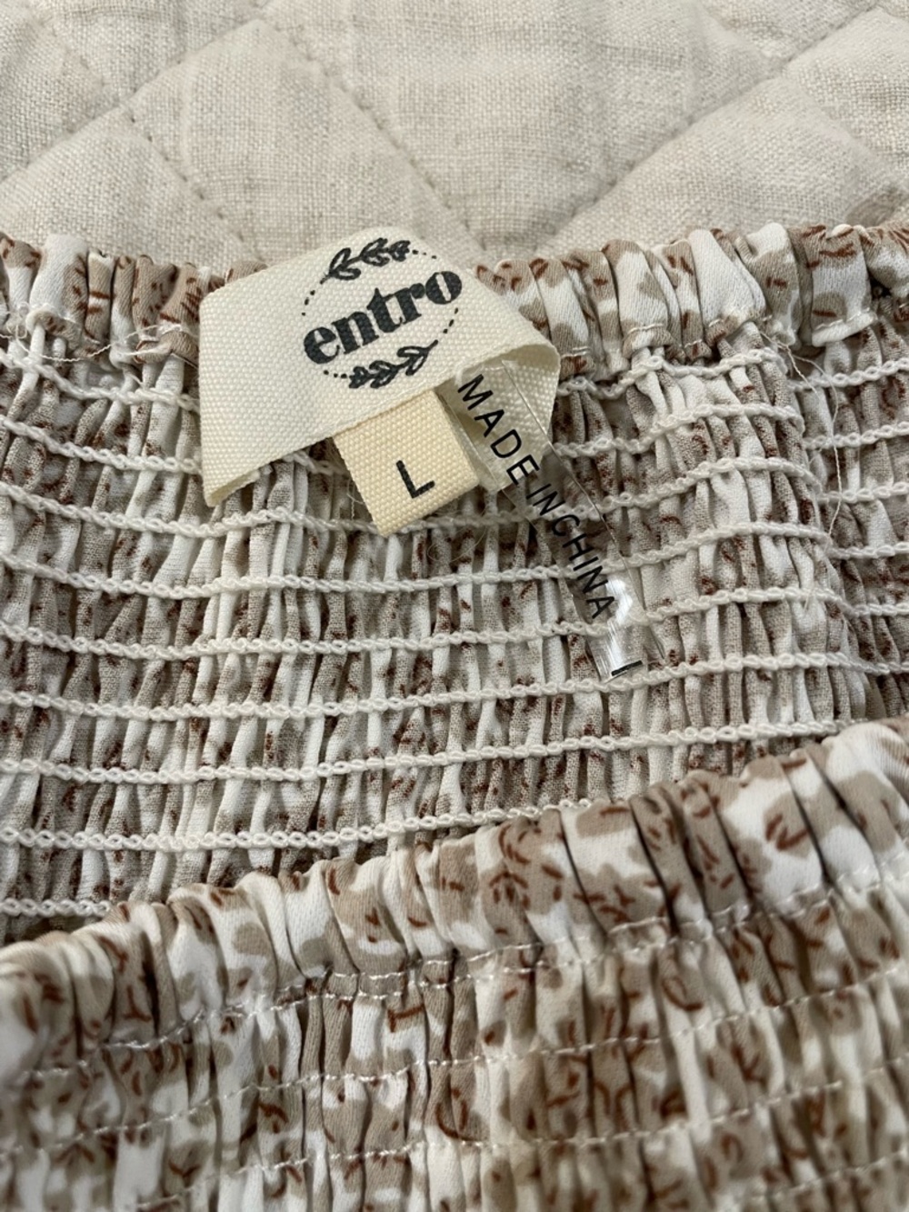 entro Beige and White Floral Smocked Jumpsuit - Picture 3 of 3